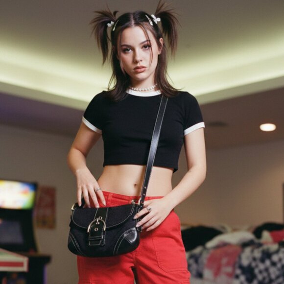 Coach Handbags - COACH | Black Soho Demi Crossbody Canvas & Leather Size Small 6818 Vintage